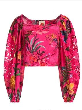 NWT Farm Rio Leopard Flowers Pink Lace Blouse Top S